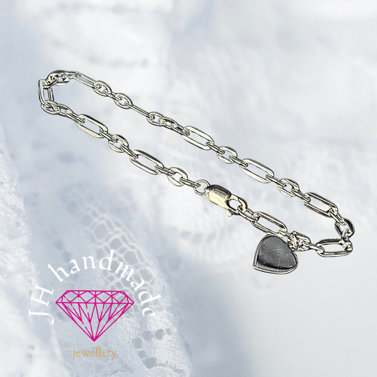 Solid silver Bracelet with  Heart charm Handmade