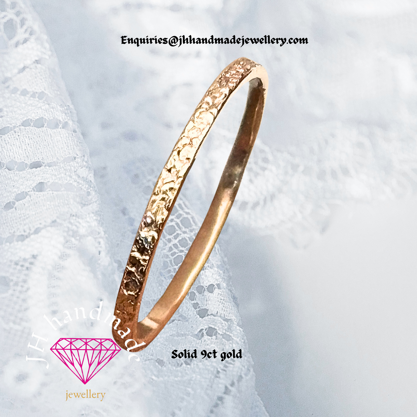 9ct Solid Gold Deep Hammered pattern Stacking / wedding Ring 1.5mm Handmade