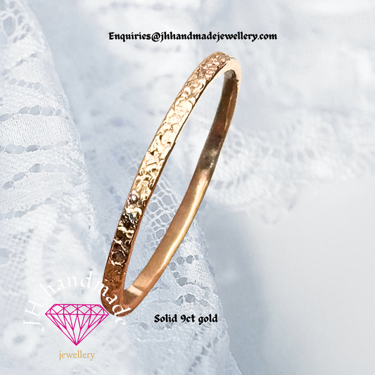 9ct Solid Gold Deep Hammered pattern Stacking / wedding Ring 1.5mm Handmade