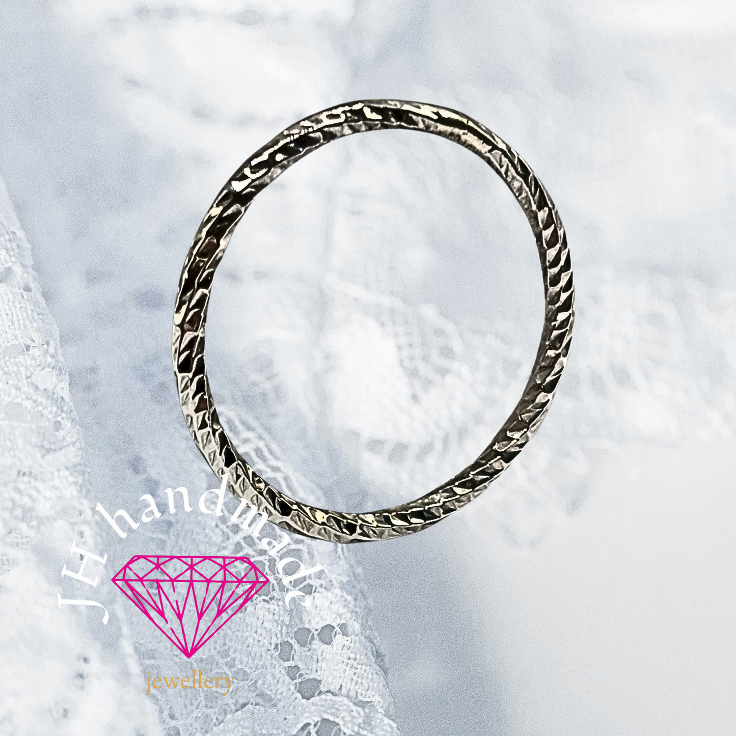 Solid Silver Twisted Diamond Cut Patterned Stacking Ring 1.5mm Handmmade