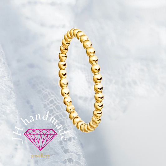 9ct Solid Gold Beaded Stacking Ring 1.5mm Handmade