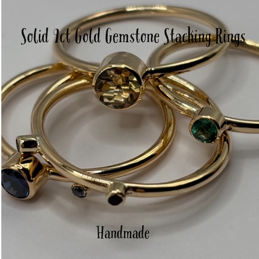 9ct Solid Gold  3mm Gemstone Stacking Ring Handmade