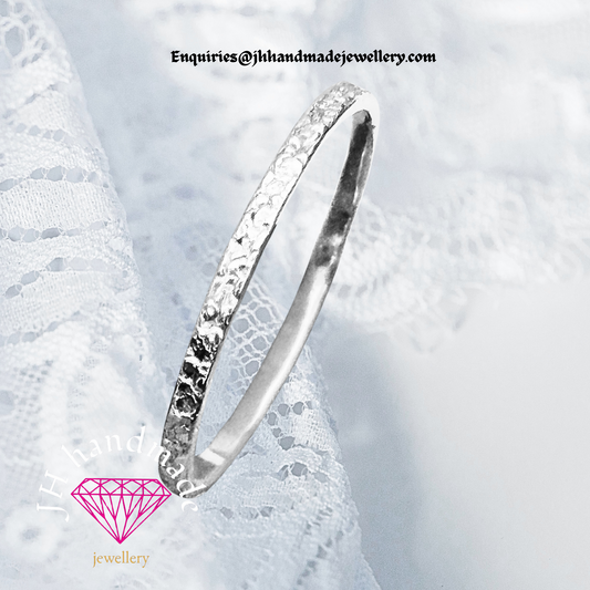 Solid Silver Deep Hammered pattern stacking ring 1.5mm Handmade