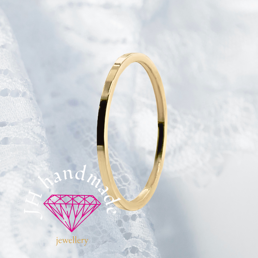 9ct Solid Gold Square Edge Plain Stacking Ring 1mm Handmade