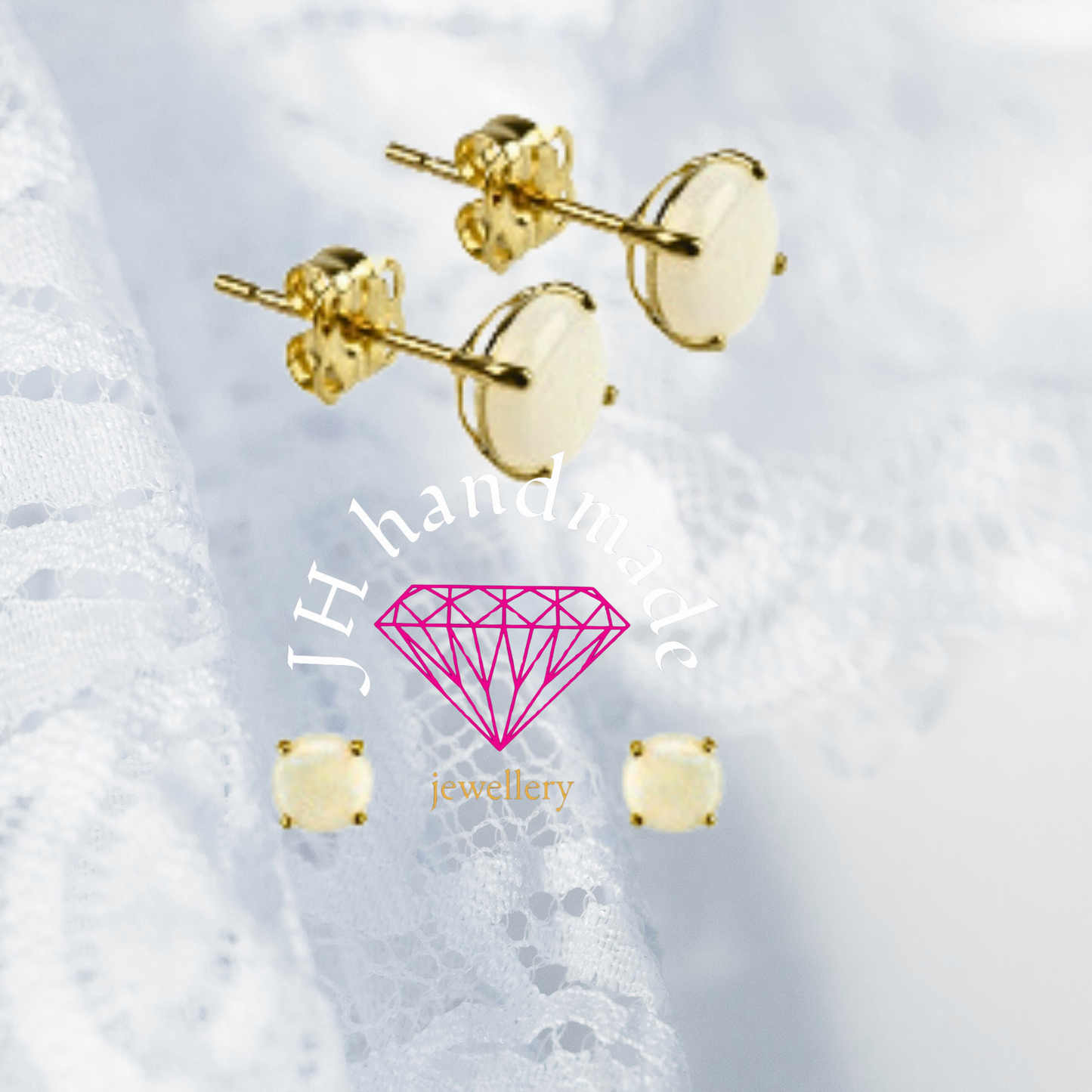 9CT Solid Gold Opal Stud Earrings 5mm Gemstones