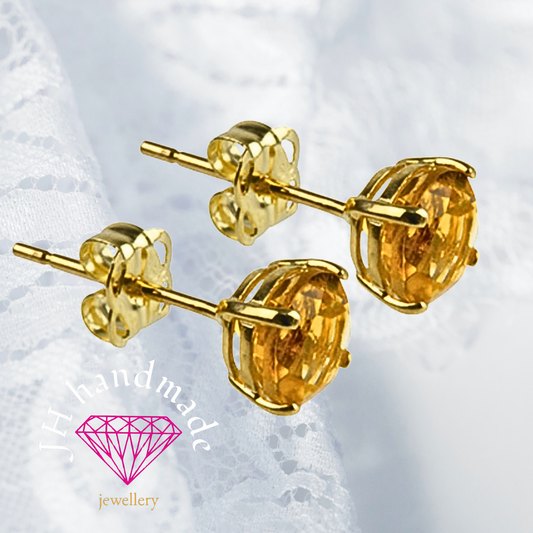 9CT Gold Citrine Stud Earrings 5mm Gemstones