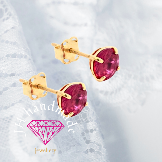9CT Solid Gold Ruby Stud Earrings 5mm Gemstones