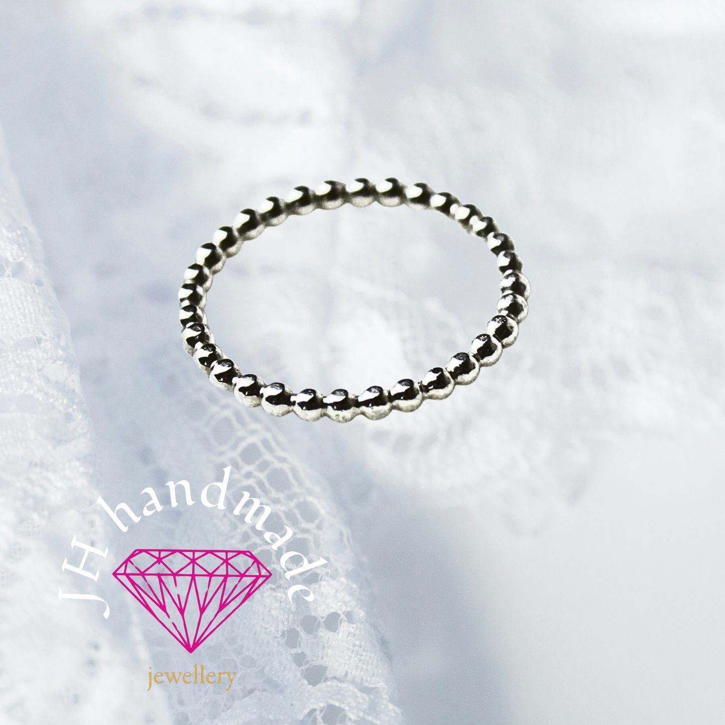 Solid Silver Beaded Stacking Ring 1.5mm Handmade