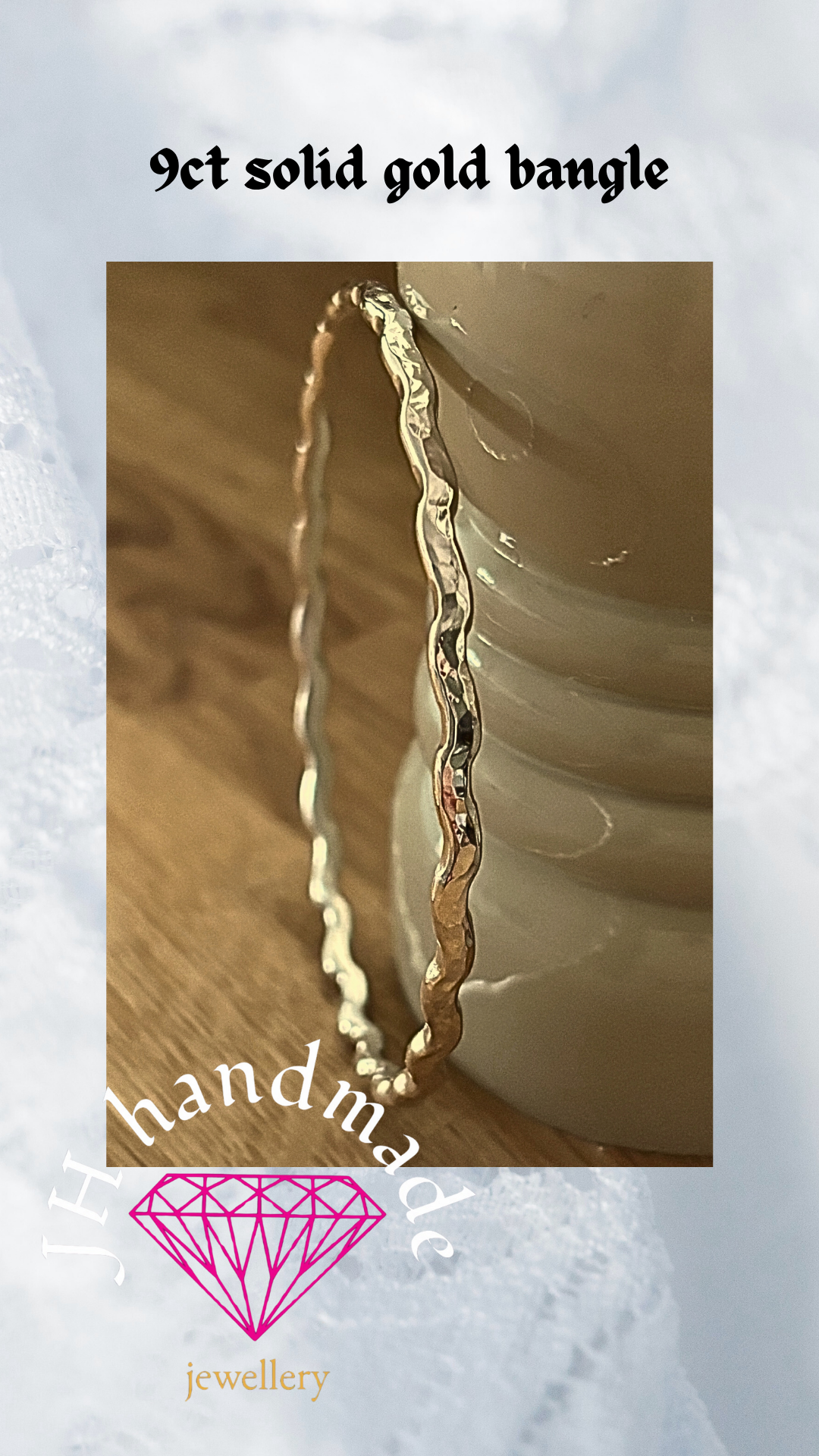 9ct Solid Gold Wave Bangle 3mm Handmade in the uk using sand casting method