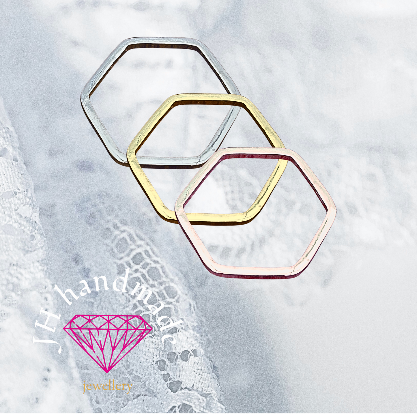 9ct Solid Gold Hexagon stacking Ring 1.5mm Handmade