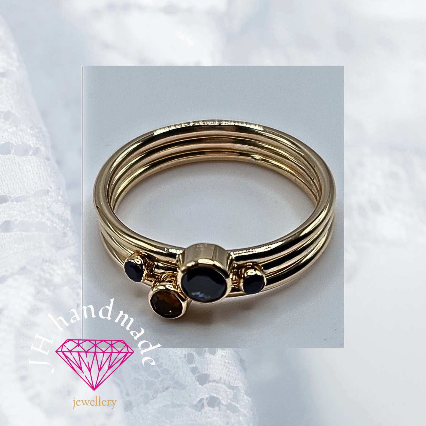 9ct Solid Gold Gemstone stacking ring set Handmade