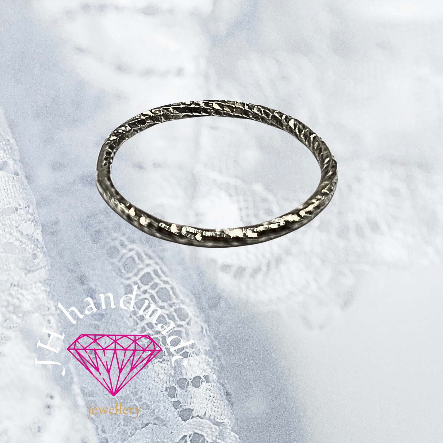 Solid Silver Twisted Diamond Cut Patterned Stacking Ring 1.5mm Handmmade