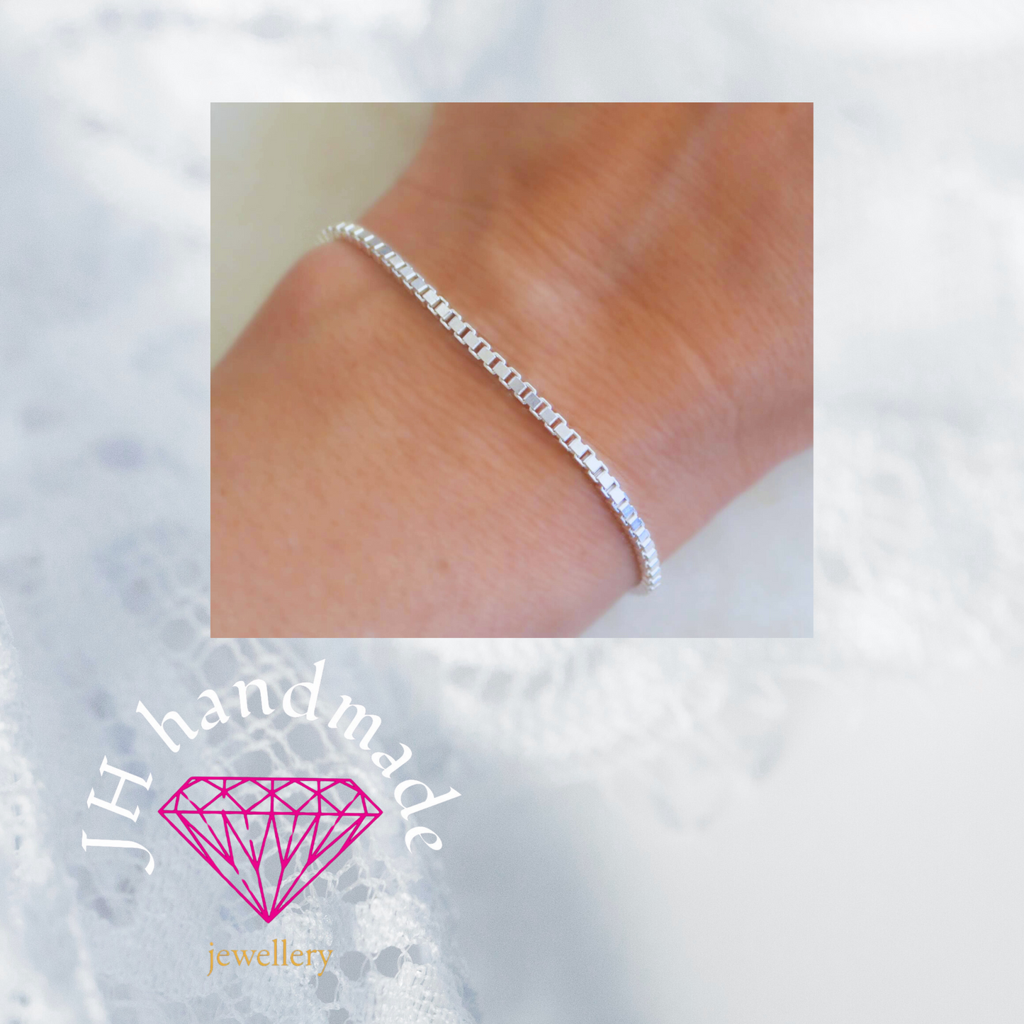 Solid Silver Box Chain Bracelet Handmade