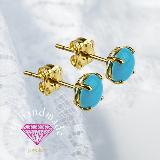 9CT Gold Turquoise Stud Earrings 5mm Stones
