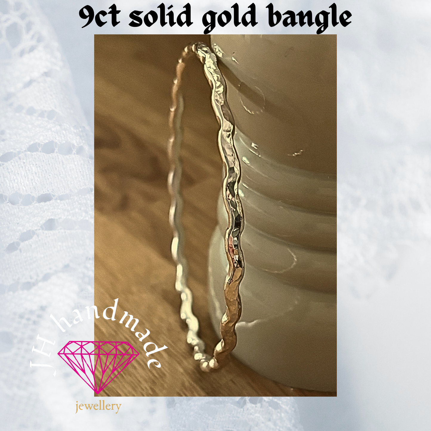 9ct Solid Gold Wave Bangle 3mm Handmade in the uk using sand casting method