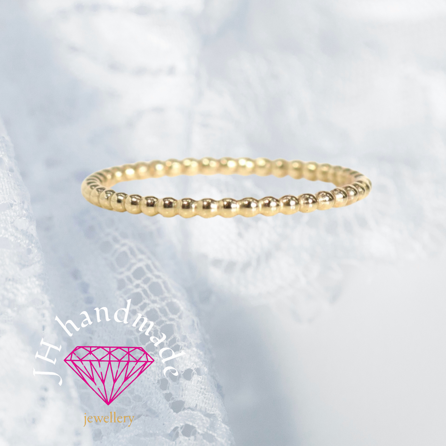 9ct Solid Gold Beaded Stacking Ring 1.5mm Handmade