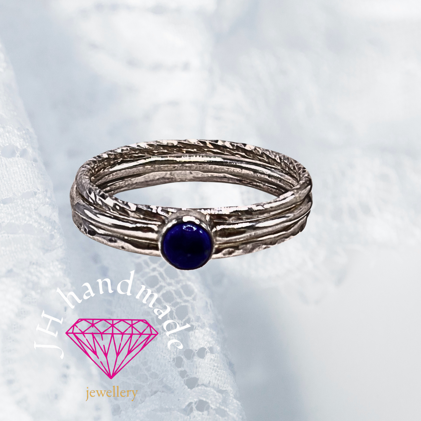 Solid Silver Lapis Lazuli Ring set 1.5 mm