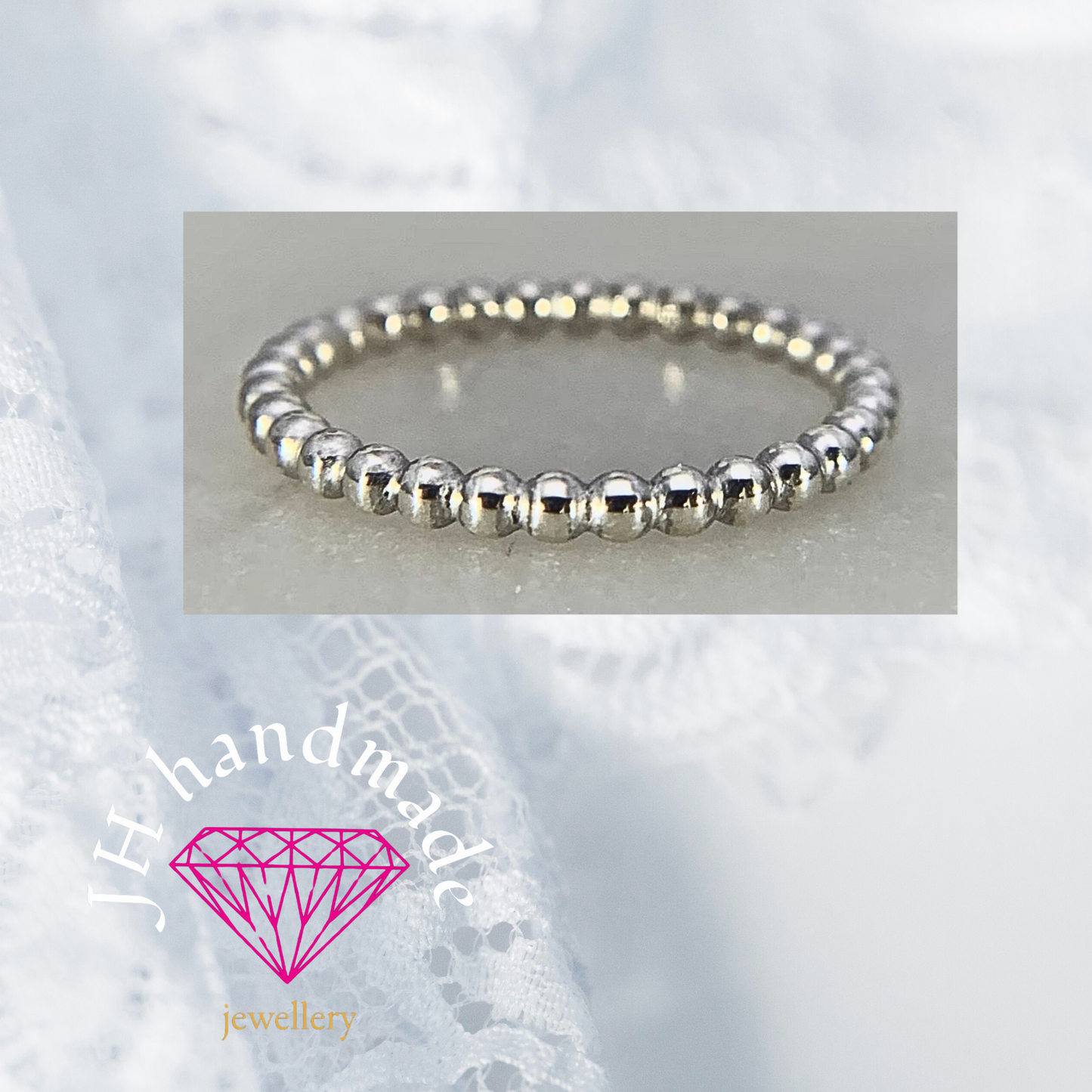 Solid Silver Beaded Stacking Ring 1.5mm Handmade