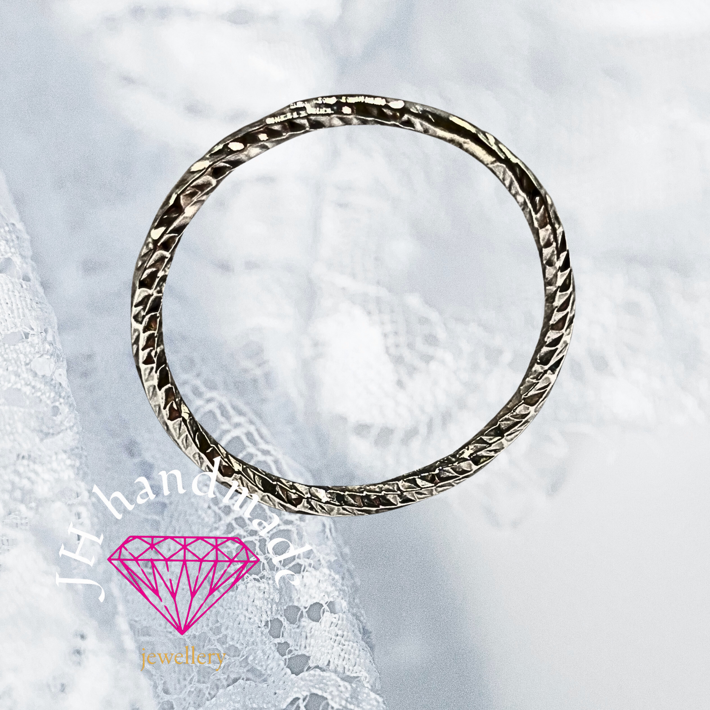 Solid Silver Twisted Diamond Cut Patterned Stacking Ring 1.5mm Handmmade