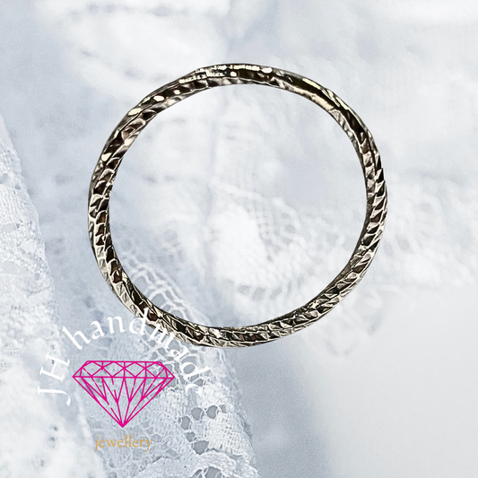 Solid Silver Twisted Diamond Cut Patterned Stacking Ring 1.5mm Handmmade