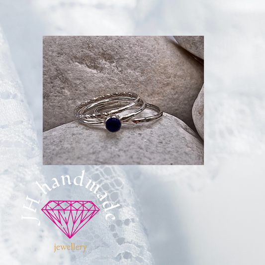 Solid Silver Lapis Lazuli Ring set 1.5 mm