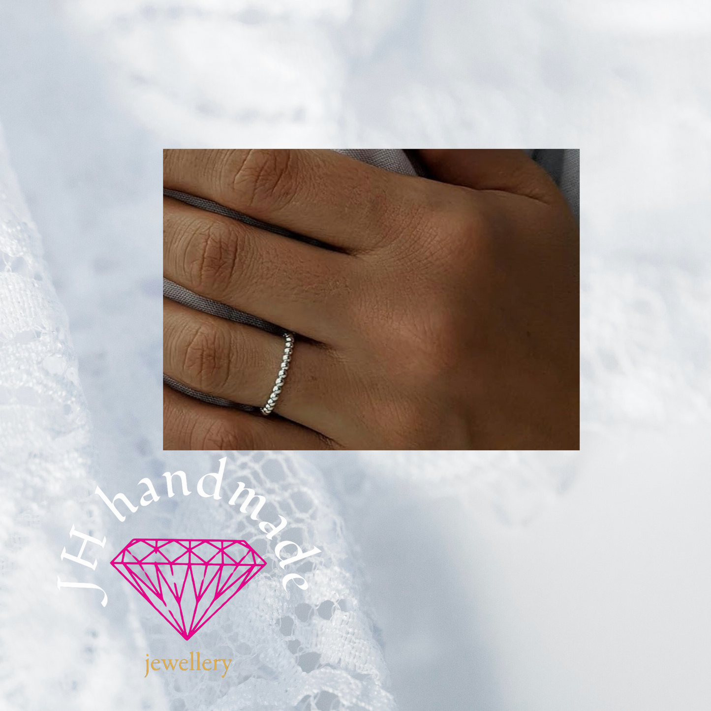 Solid Silver Beaded Stacking Ring 1.5mm Handmade