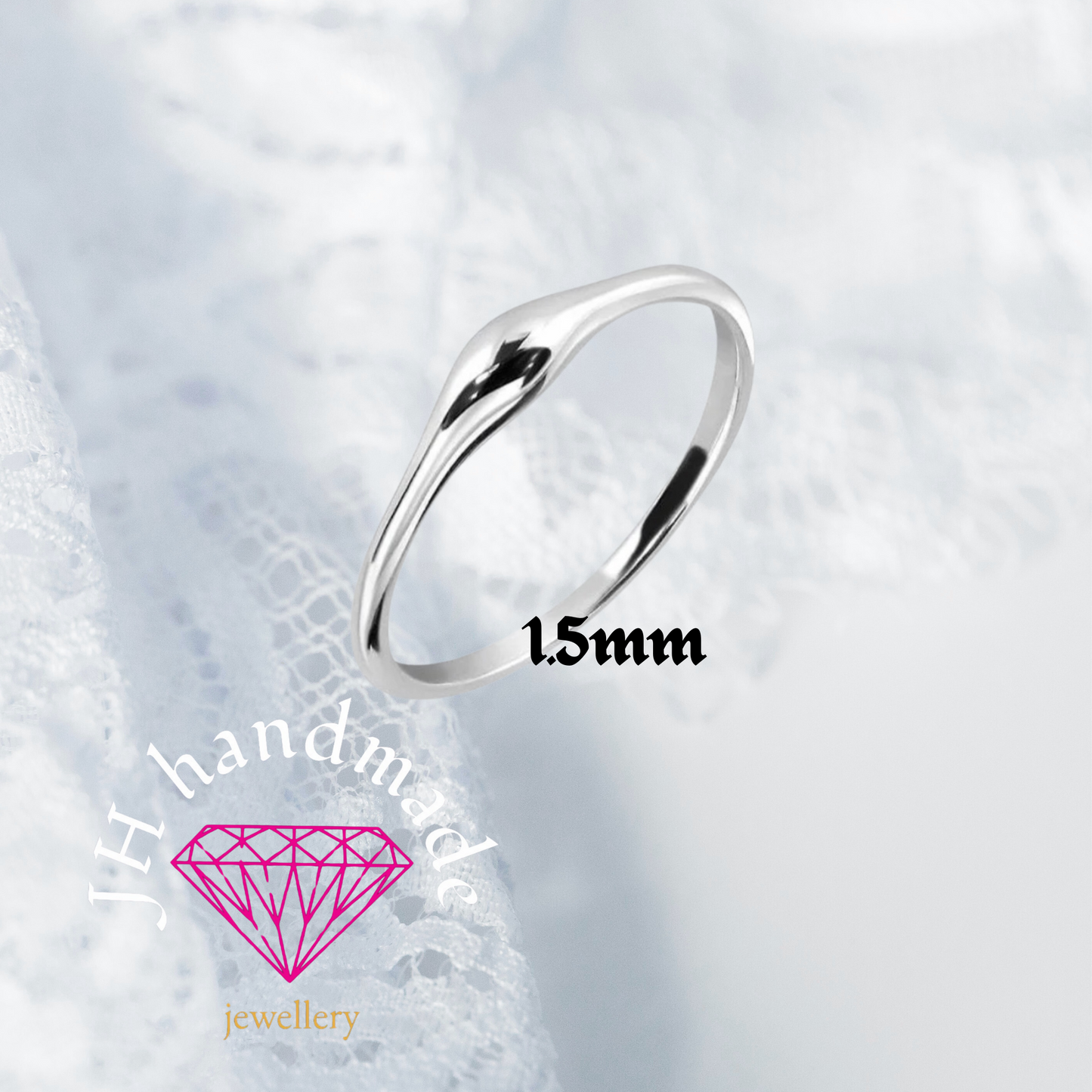 Solid silver Pebble Ring 1.5mm Band