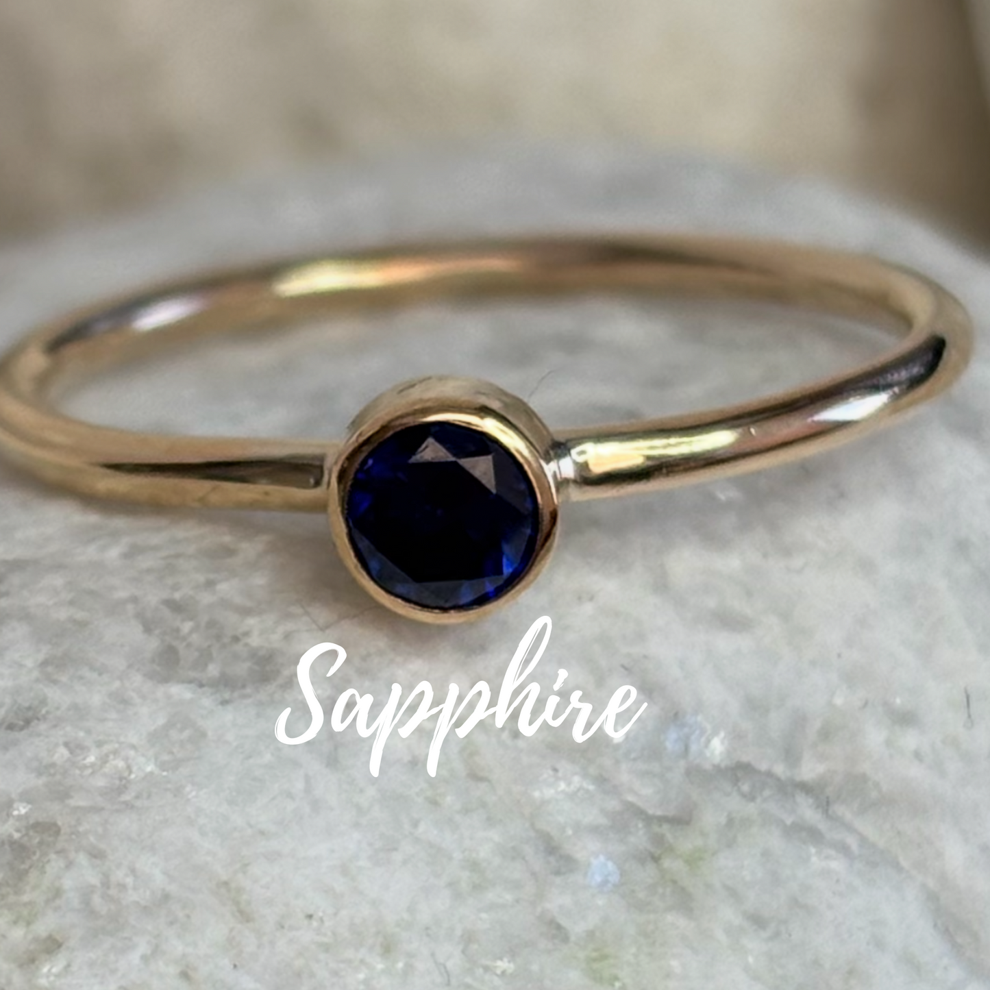 9ct Solid Gold  3mm Gemstone Stacking Ring Handmade
