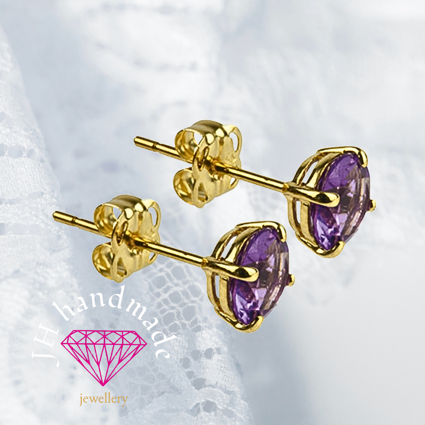 9CT Gold Amethyst Stud Earrings 5mm Gemstones