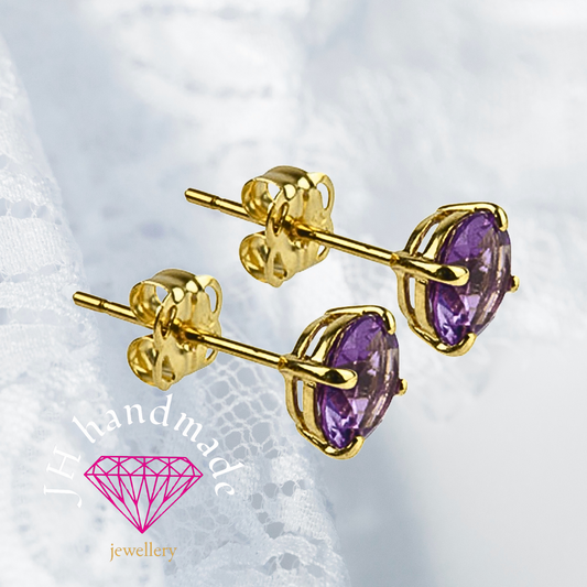 9CT Gold Amethyst Stud Earrings 5mm Gemstones