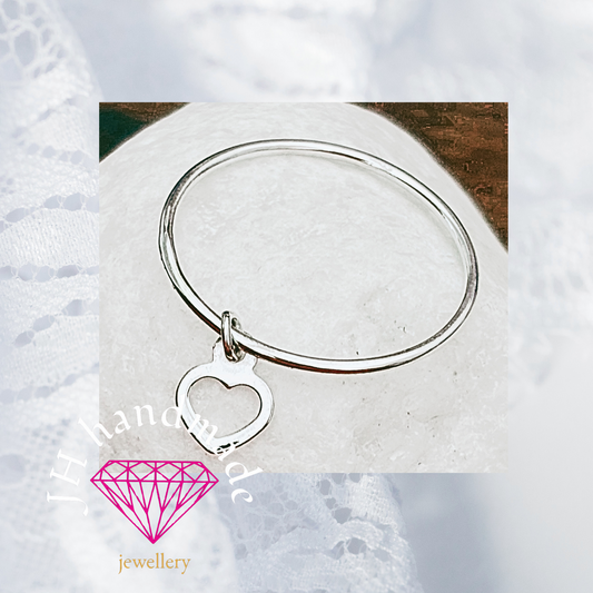 Solid Silver Plain Round Stacking Ring 1mm with Heart Charm Handmade