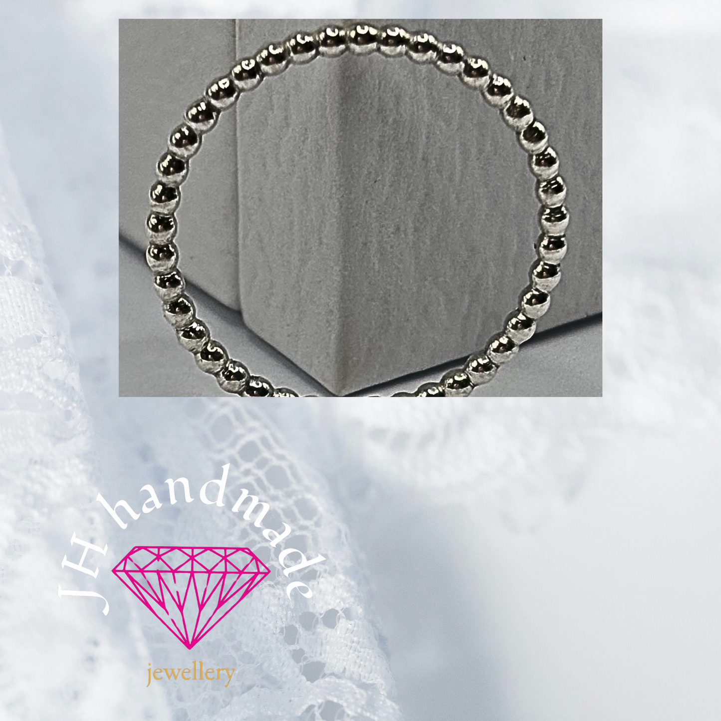 Solid Silver Beaded Stacking Ring 1.5mm Handmade