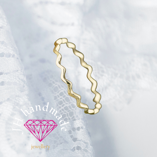 9ct solid gold wavy stacking ring 1mm Handmade