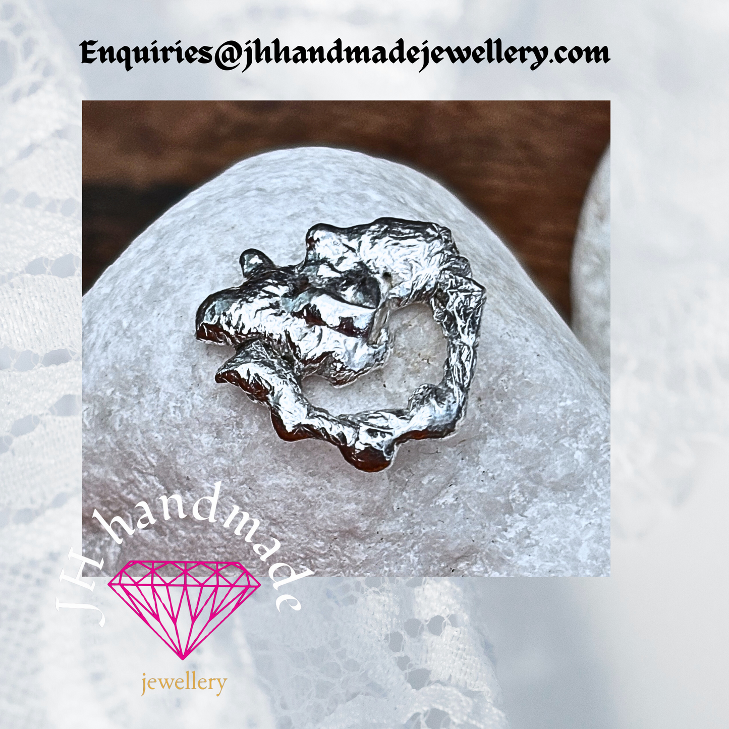 Solid Silver Molten Pendant and Chain Handmade free form only one available