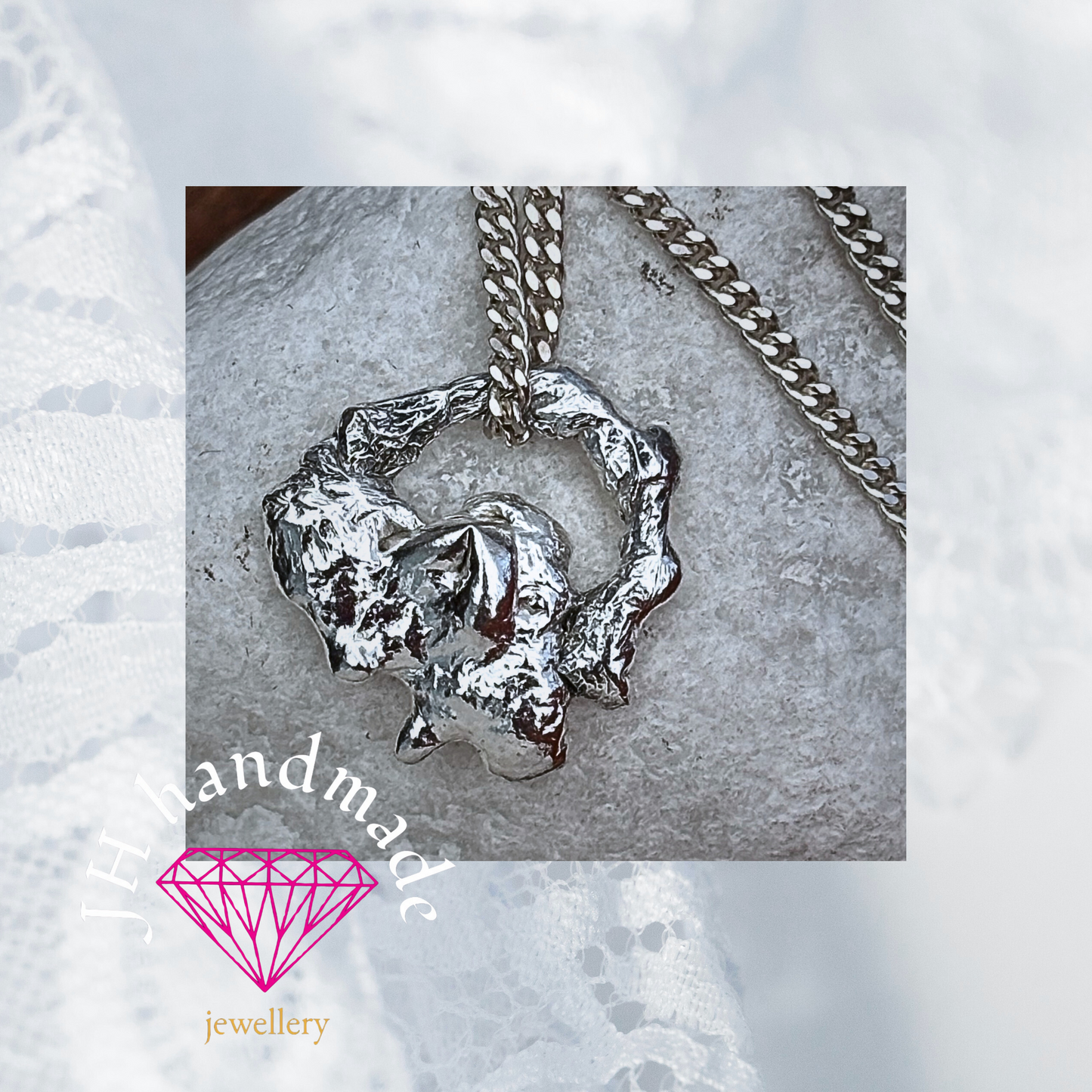 Solid Silver Molten Pendant and Chain Handmade free form only one available