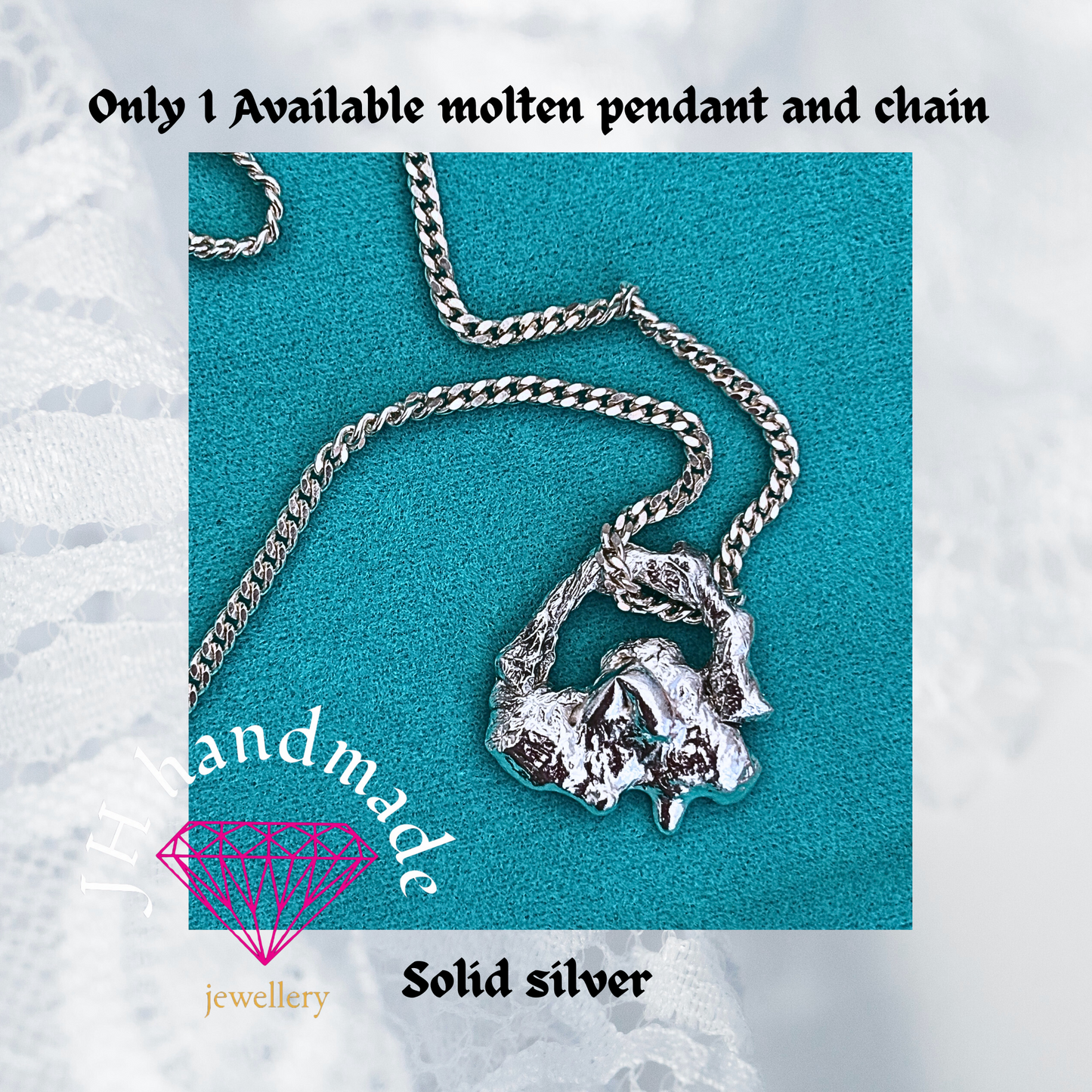 Solid Silver Molten Pendant and Chain Handmade free form only one available