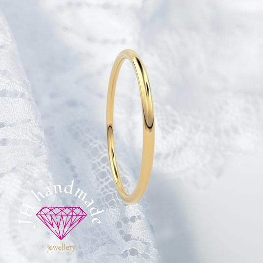 9ct Solid Gold plain Stacking Ring 1mm Handmade
