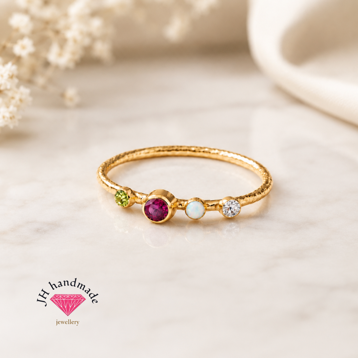 9ct solid Gold Family Birthstone Ring Custom Made