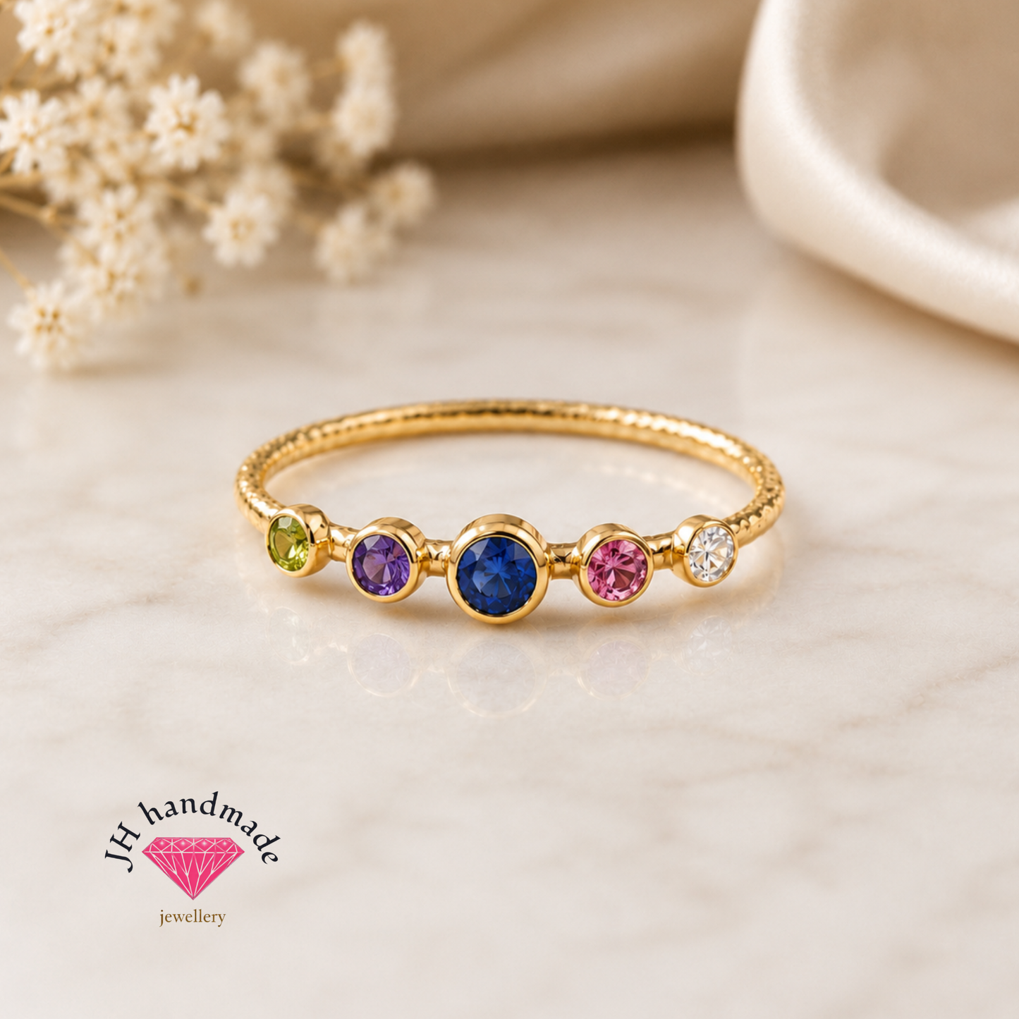 9ct solid Gold Family Birthstone Ring Custom Made