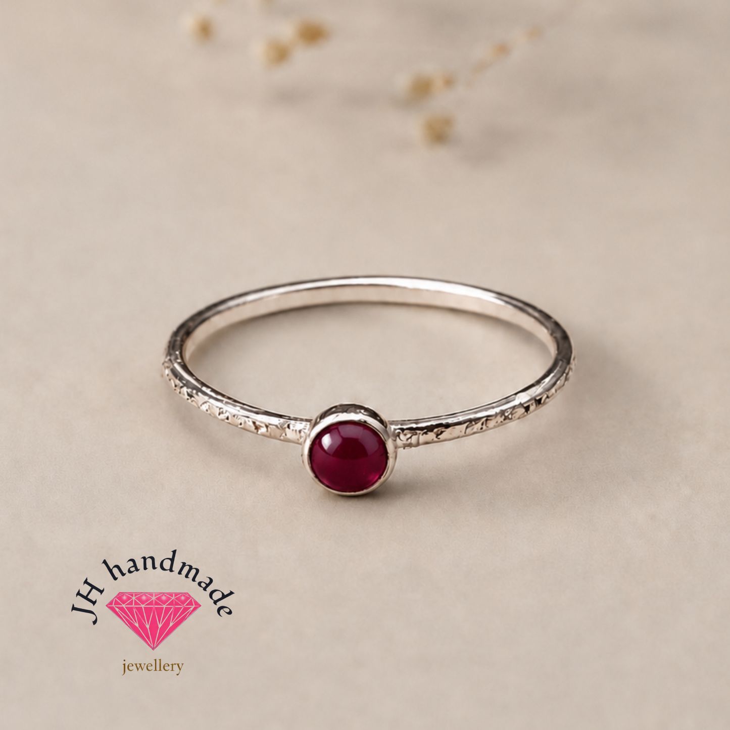 Solid Silver 3mm Birthstone Stacking Ring Handmade , Garnet, Amethyst, Aquamarine , Ruby , White Topaz , Emerald Pearl