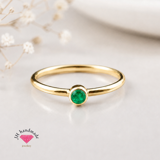 9ct Solid Gold Emerald Gemstone Stacking Ring Handmade