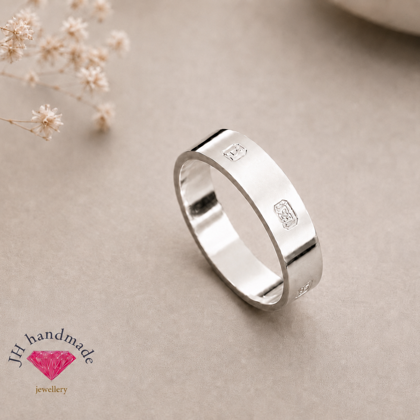 Heavy Solid Silver Ring with Hallmark Feature to the outside Custom Made