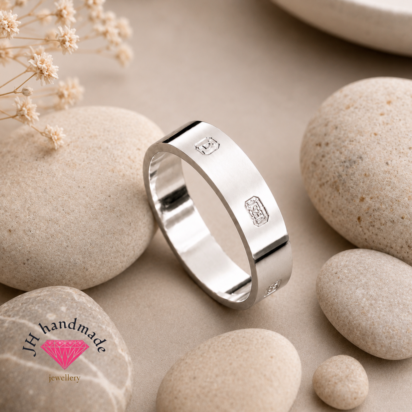 Heavy Solid Silver Ring with Hallmark Feature to the outside Custom Made
