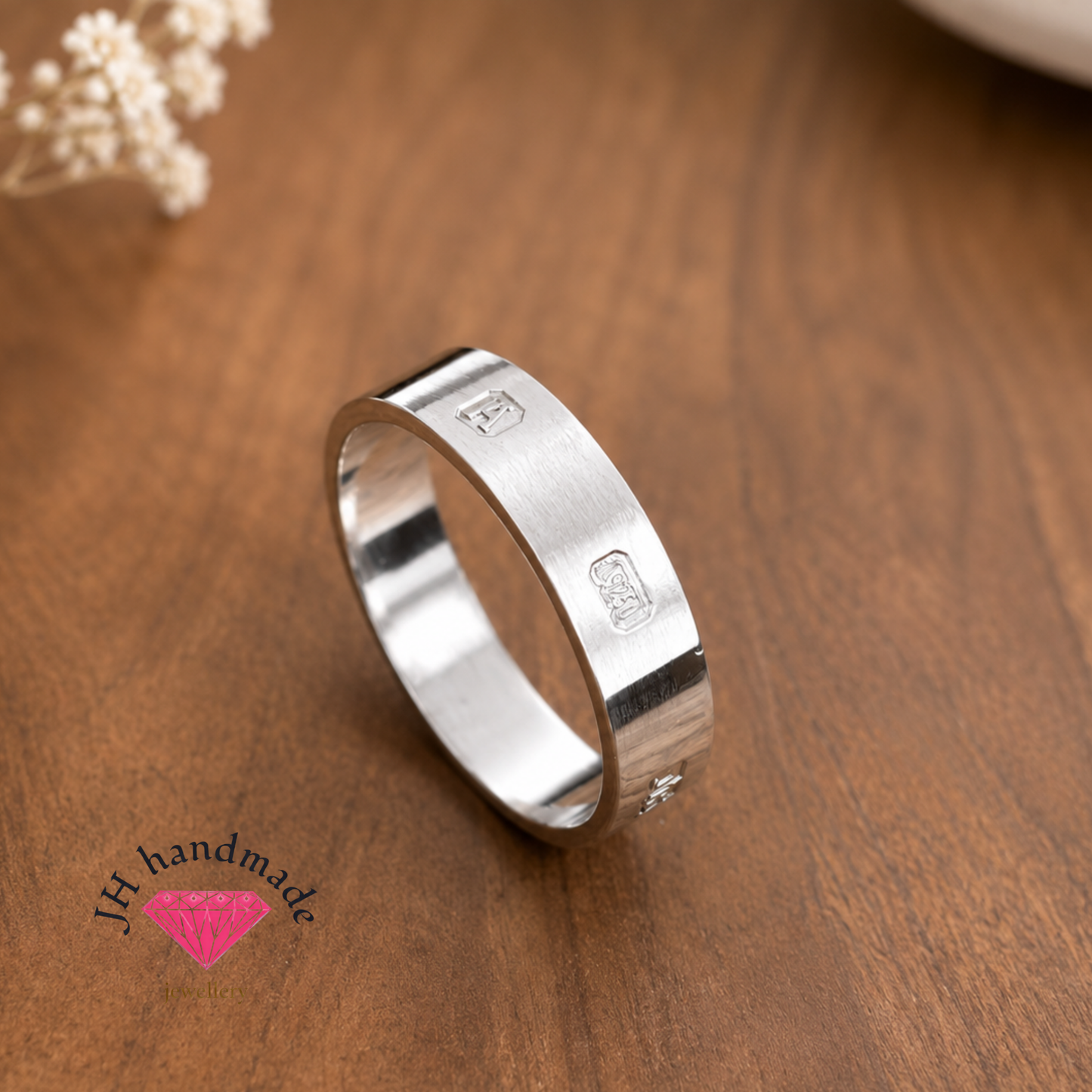 Heavy Solid Silver Ring with Hallmark Feature to the outside Custom Made