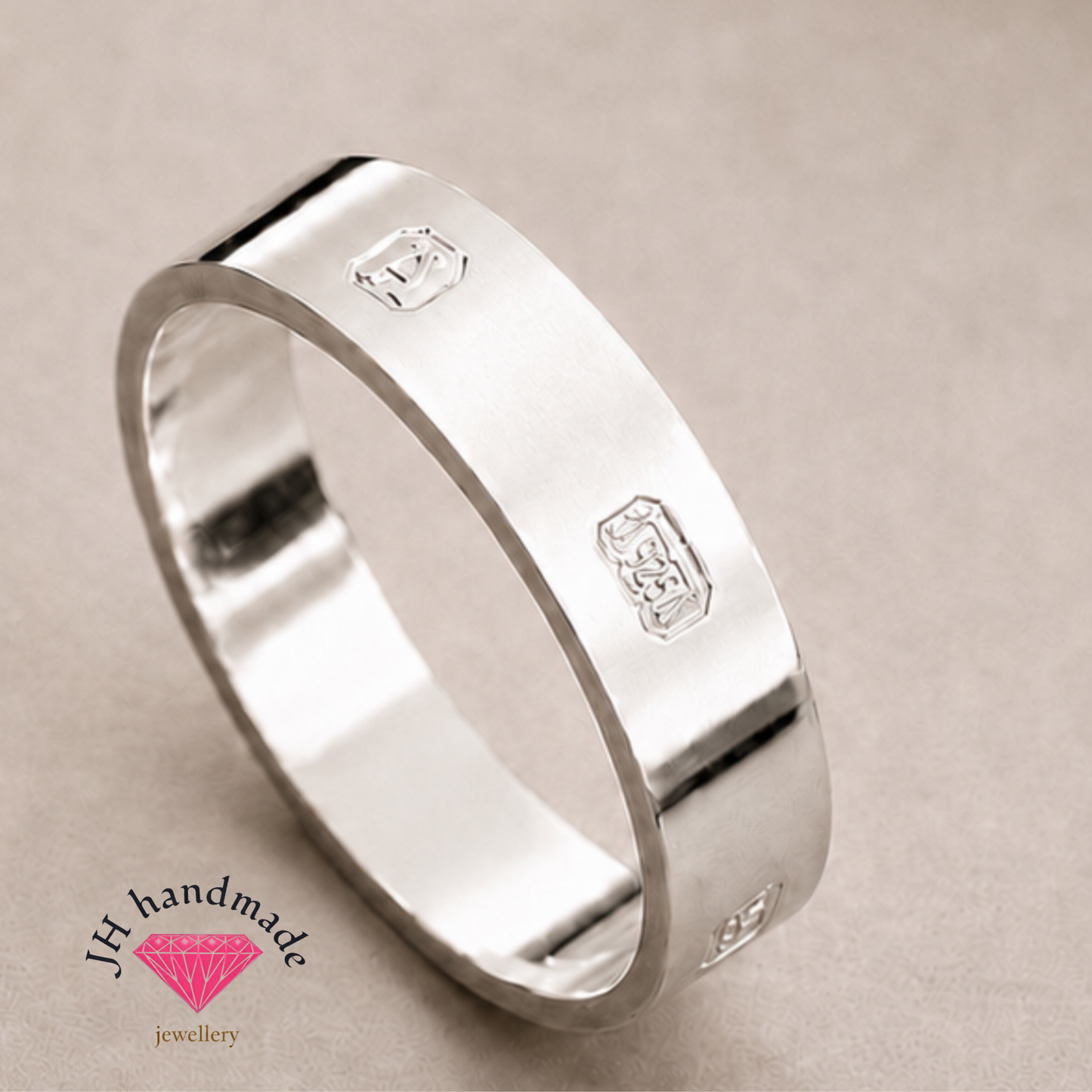 Heavy Solid Silver Ring with Hallmark Feature to the outside Custom Made