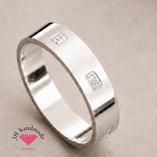Heavy Solid Silver Ring with Hallmark Feature to the outside Custom Made