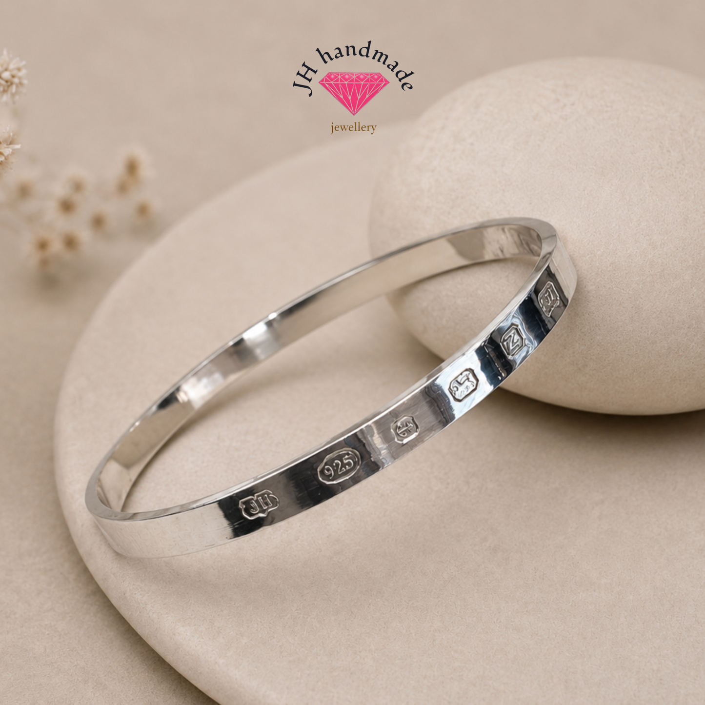 Heavy Solid Silver Bangle 6mm Hallmarked on the outside Handmade