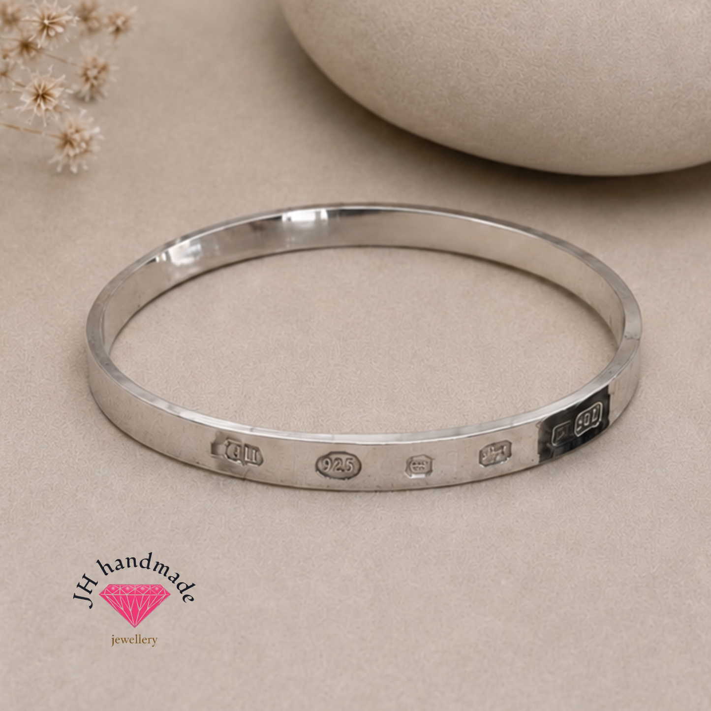 Heavy Solid Silver Bangle 6mm Hallmarked on the outside Handmade