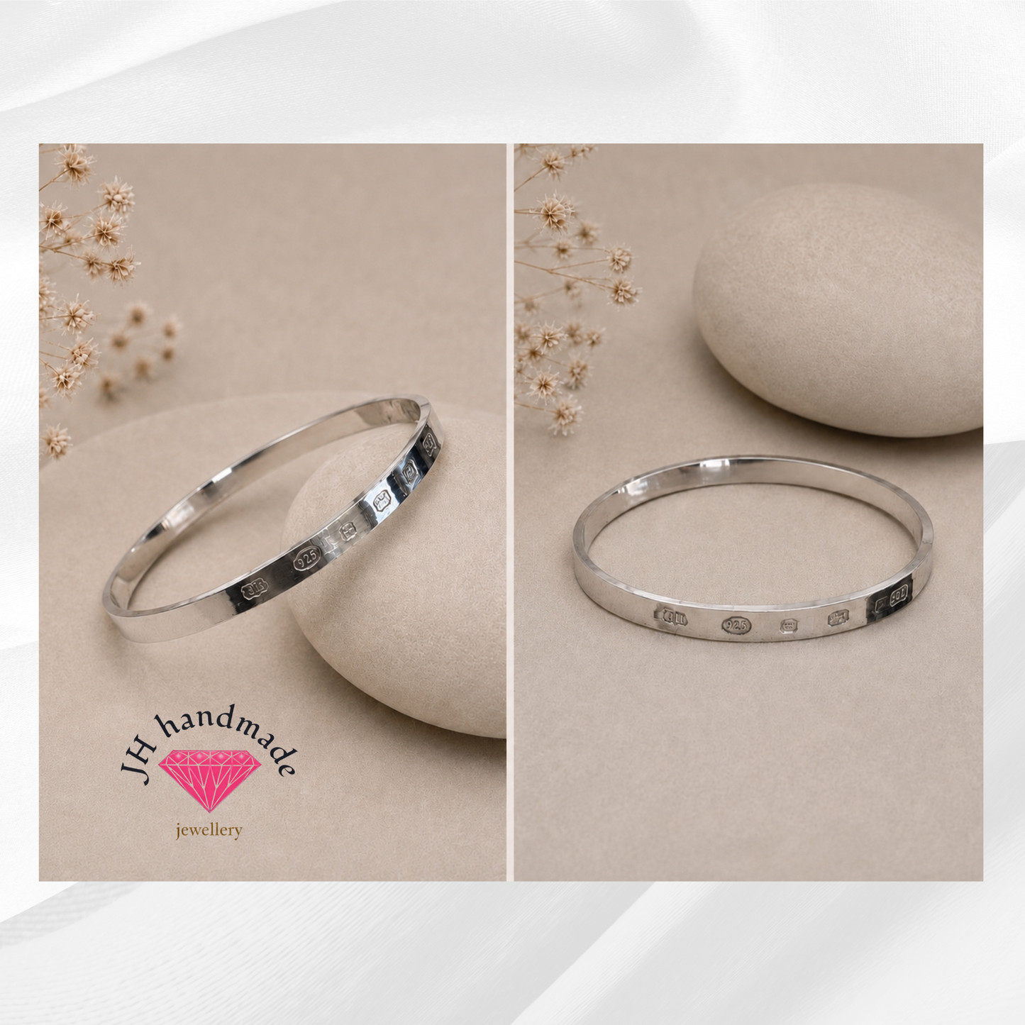 Heavy Solid Silver Bangle 6mm Hallmarked on the outside Handmade