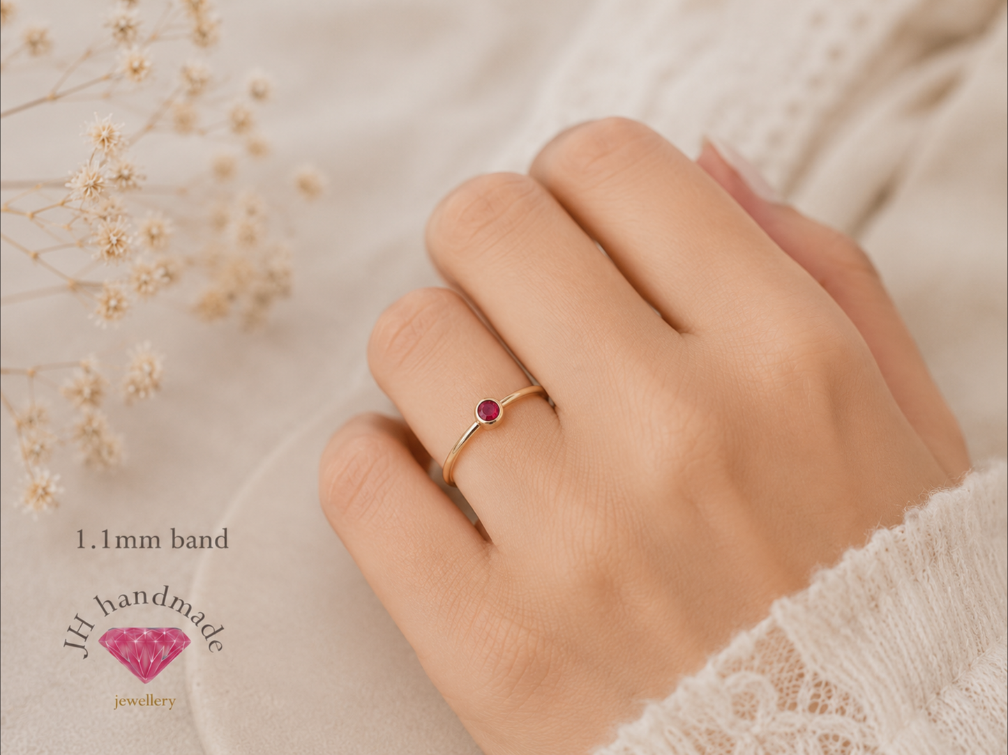9ct Solid Gold Ruby Gemstone Stacking Ring Handmade